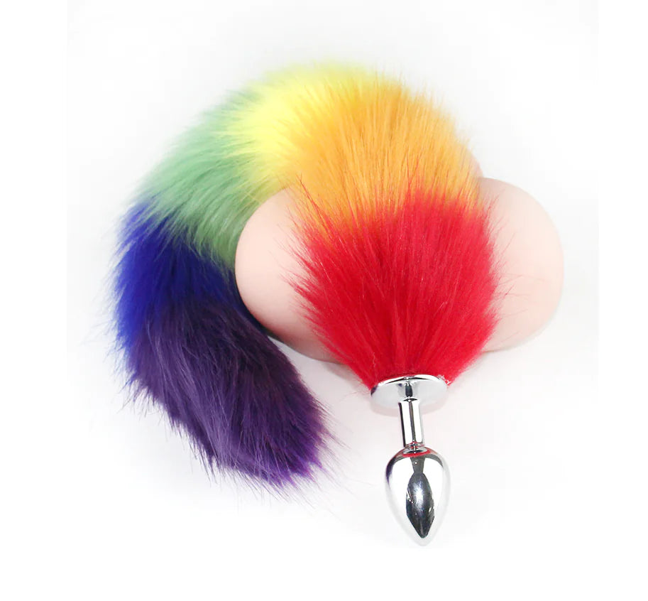 Colorful Metal Butt Plug with Tail for Adult Play