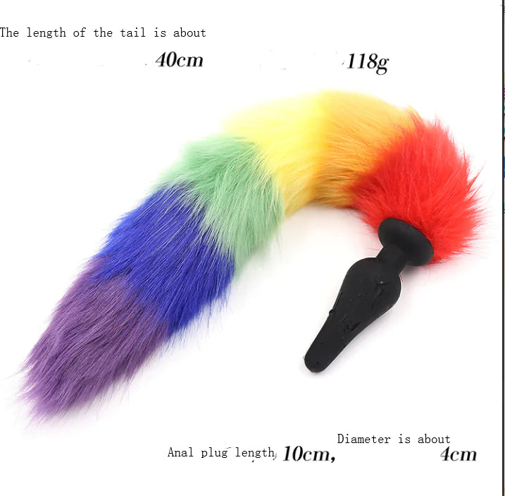 Colorful Metal Butt Plug with Tail for Adult Play