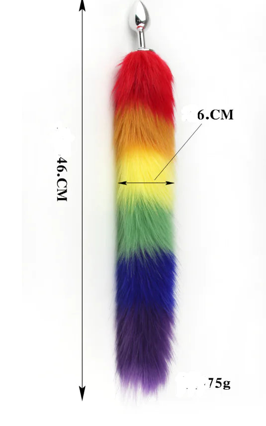 Colorful Metal Butt Plug with Tail for Adult Play