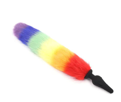 Colorful Metal Butt Plug with Tail for Adult Play