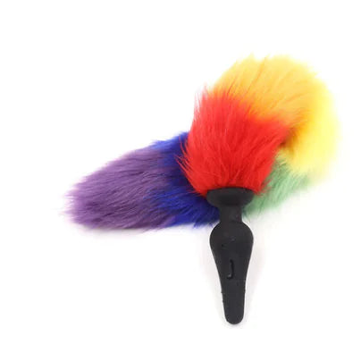 Colorful Metal Butt Plug with Tail for Adult Play