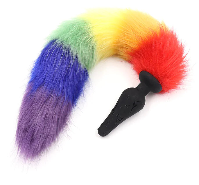 Colorful Metal Butt Plug with Tail for Adult Play